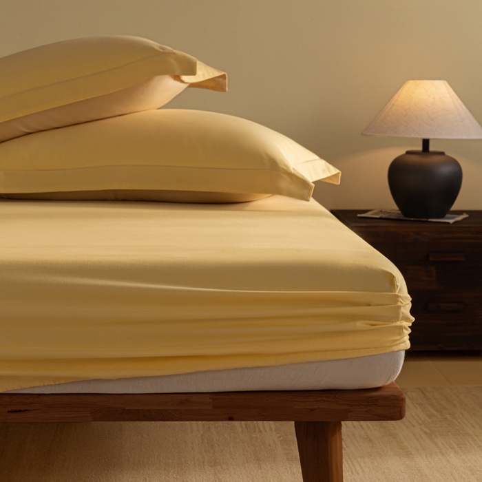 91家纺网 家纺一手货源 找家纺 秀色家纺 2025高端长绒棉贡缎加厚磨毛纯棉单件床笠三件套床罩全棉床垫保护套50s 冬禧-麦秆黄