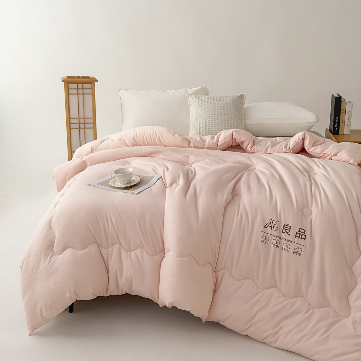 91家纺网 家纺一手货源 找家纺 蓝雀翎 2025新款10%针织糯糯棉大豆单被被子被芯 粉色