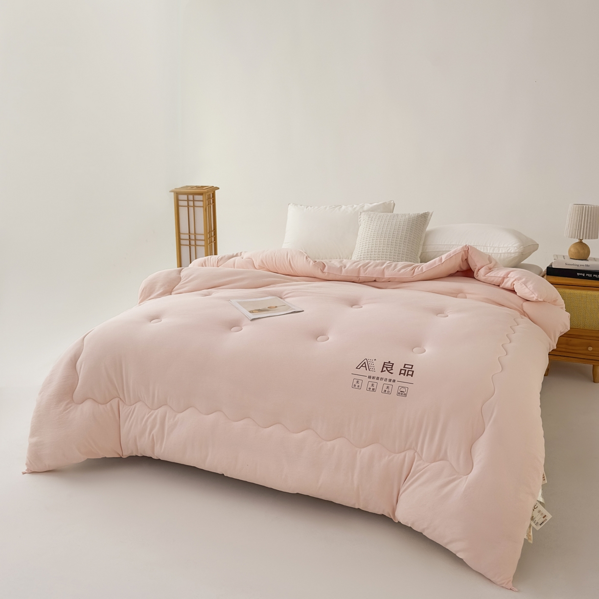 91家纺网 家纺一手货源 找家纺 蓝雀翎 2025新款10%针织糯糯棉大豆单被被子被芯 粉色