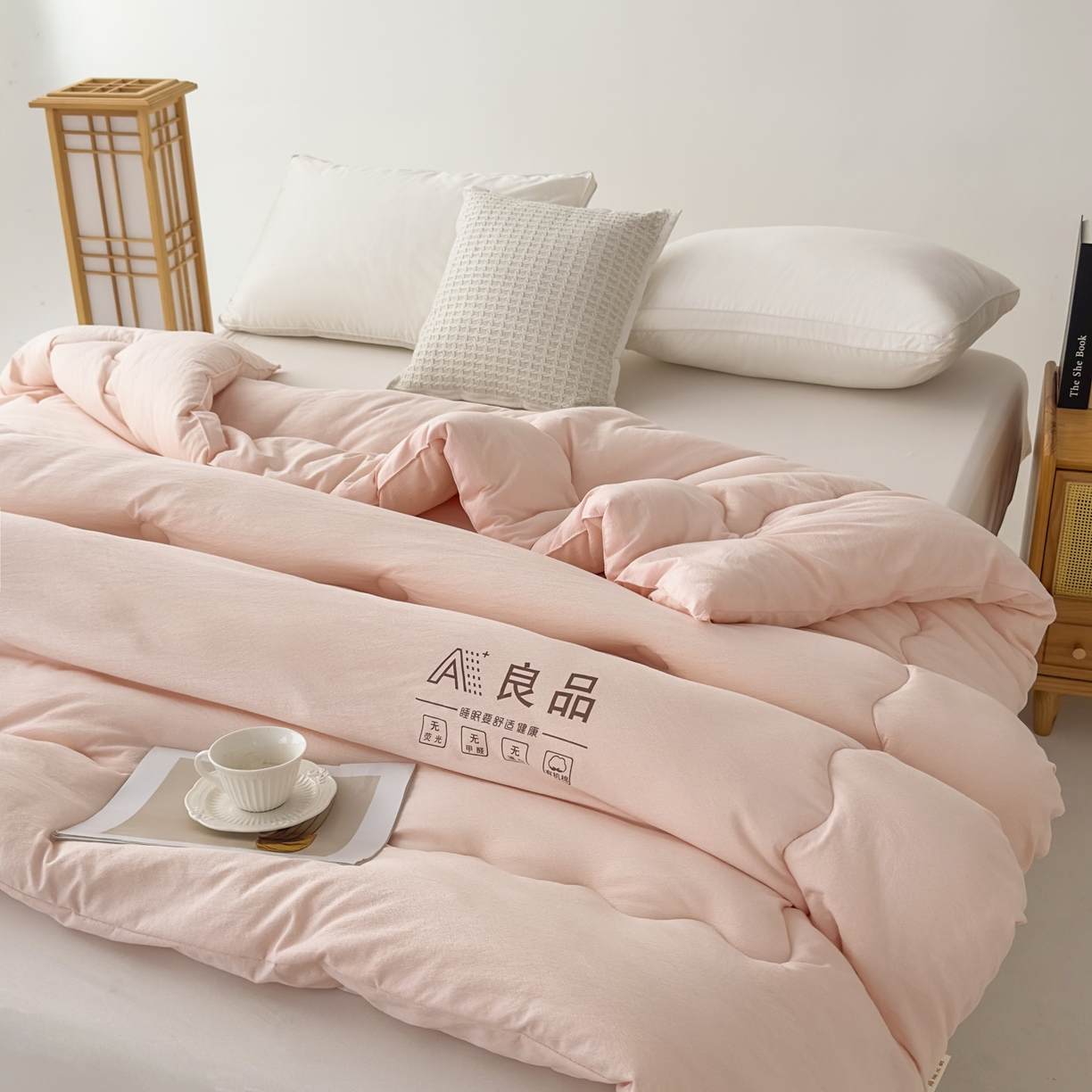 91家纺网 家纺一手货源 找家纺 蓝雀翎 2025新款10%针织糯糯棉大豆单被被子被芯 粉色