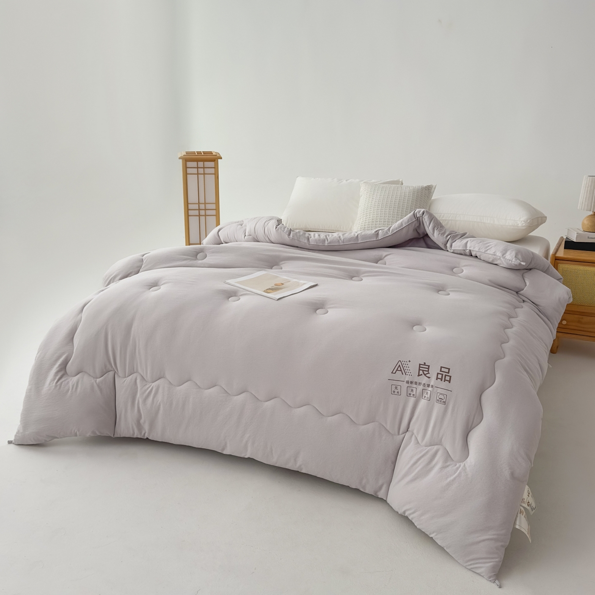 91家纺网 家纺一手货源 找家纺 蓝雀翎 2025新款10%针织糯糯棉大豆单被被子被芯 灰色