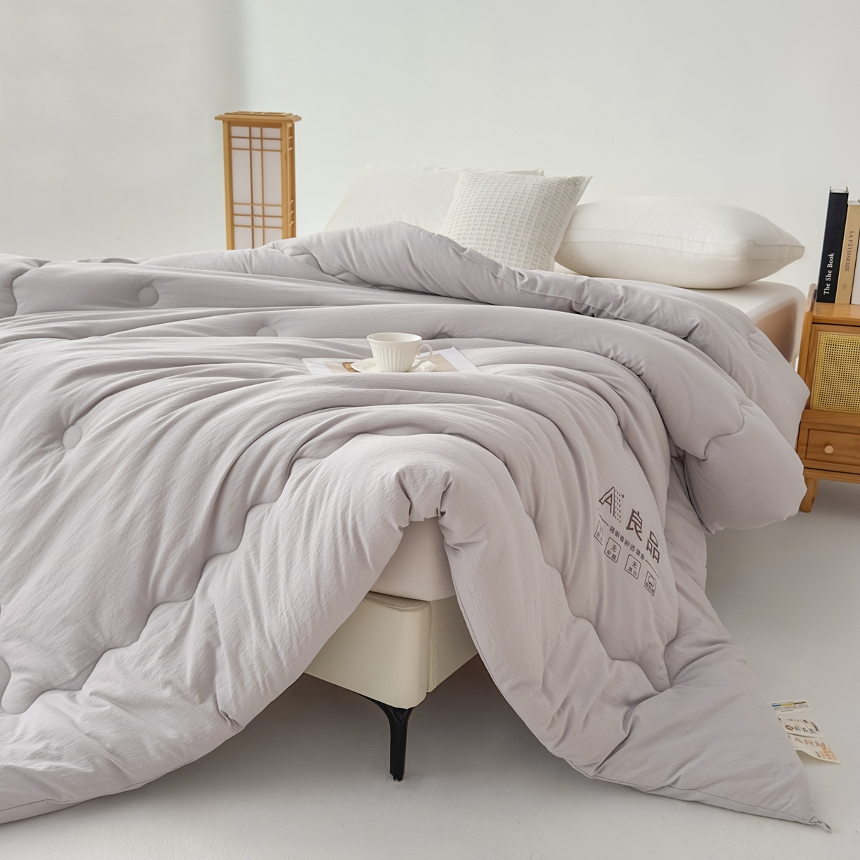 91家纺网 家纺一手货源 找家纺 蓝雀翎 2025新款10%针织糯糯棉大豆单被被子被芯 灰色