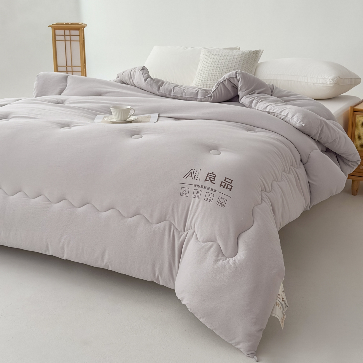 91家纺网 家纺一手货源 找家纺 蓝雀翎 2025新款10%针织糯糯棉大豆单被被子被芯 灰色