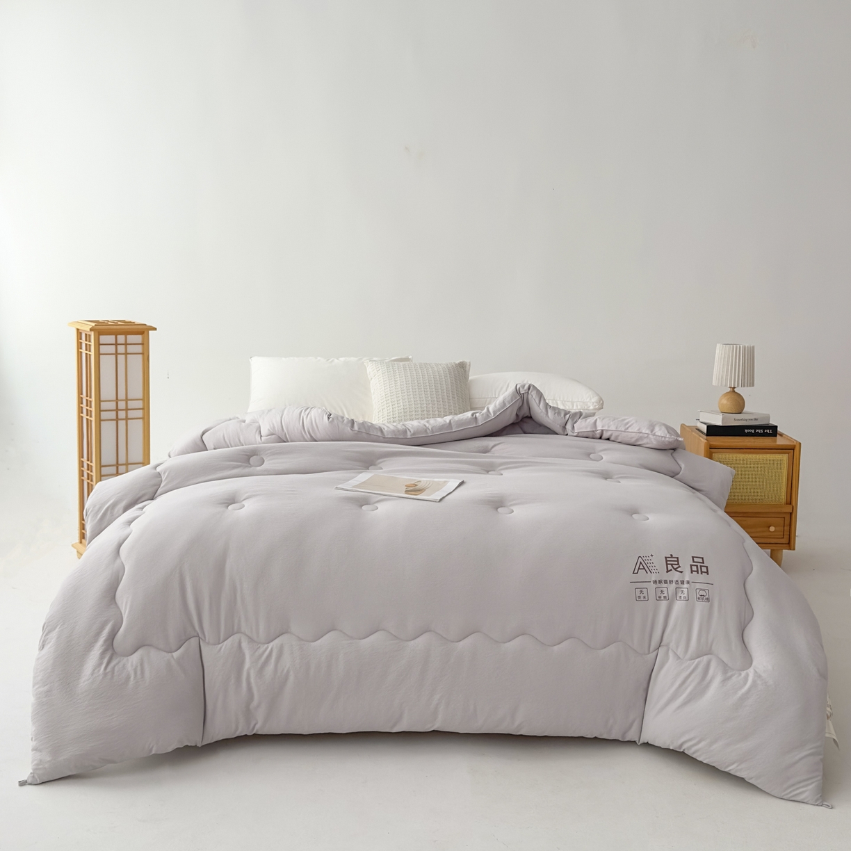 91家纺网 家纺一手货源 找家纺 蓝雀翎 2025新款10%针织糯糯棉大豆单被被子被芯 灰色