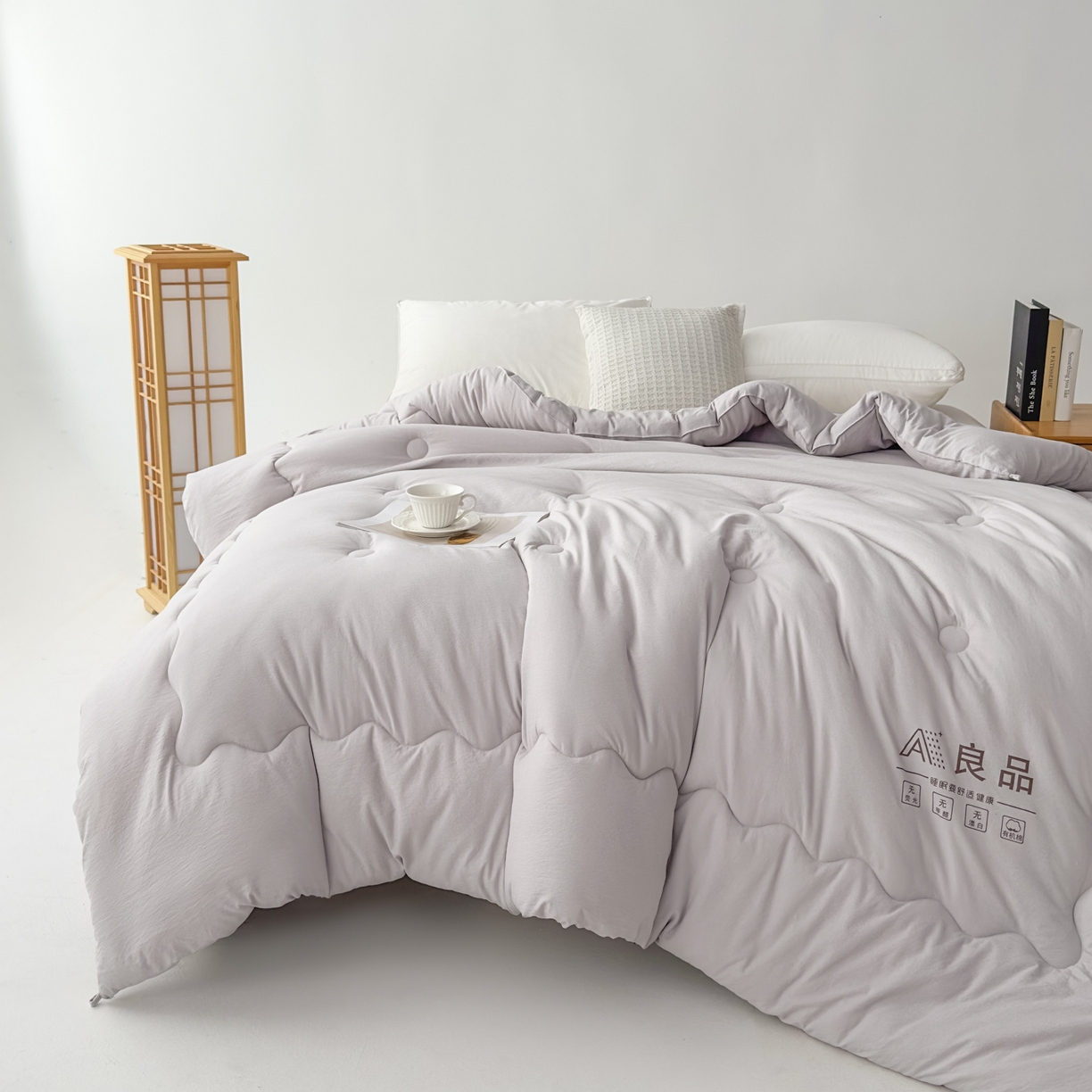 91家纺网 家纺一手货源 找家纺 蓝雀翎 2025新款10%针织糯糯棉大豆单被被子被芯 灰色