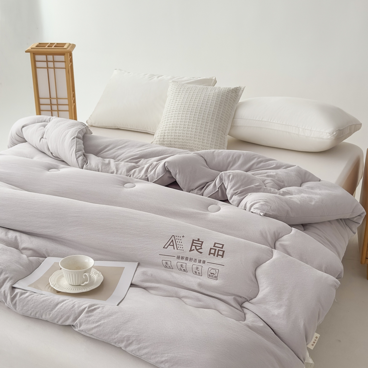 91家纺网 家纺一手货源 找家纺 蓝雀翎 2025新款10%针织糯糯棉大豆单被被子被芯 灰色