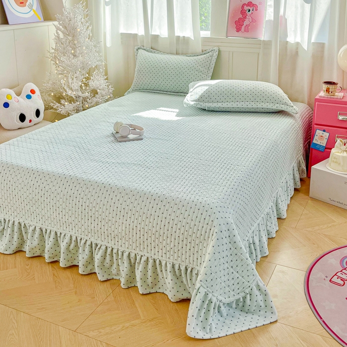 91家纺网 家纺一手货源 找家纺 尚美 2025新款波点系列印加绣牛奶绒床盖四件套 奶汪球球