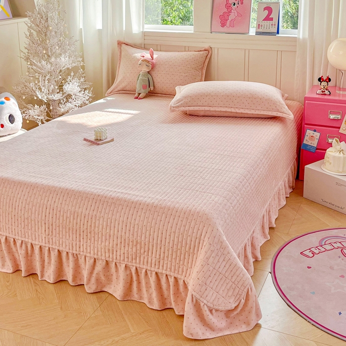 91家纺网 家纺一手货源 找家纺 尚美 2025新款波点系列印加绣牛奶绒床盖四件套 妞妞玉