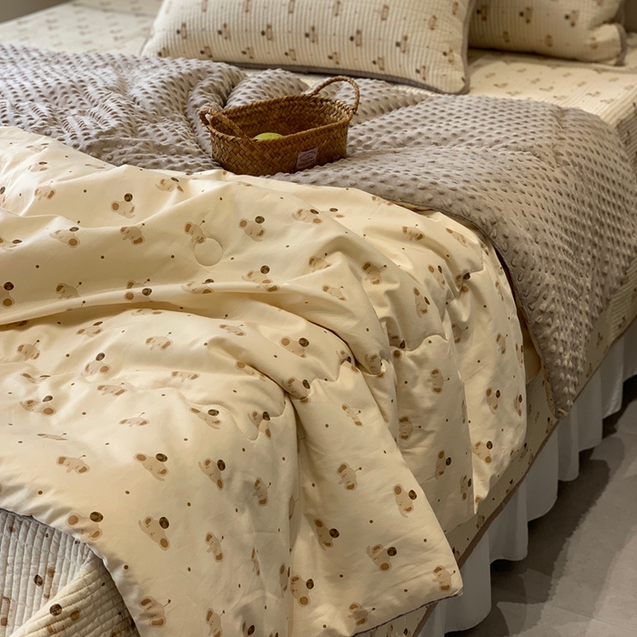 91家纺网 家纺一手货源 找家纺 汇庭 2025秋冬新款·全棉床盖三件套 咖啡小象