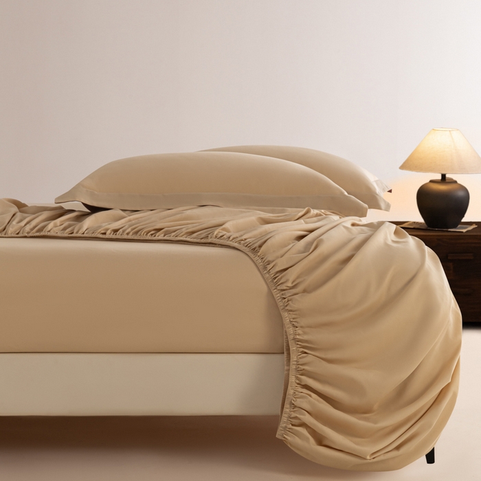 秀色家纺 2025高端长绒棉贡缎加厚磨毛纯棉单件床笠三件套床罩全棉床垫保护套50s 冬禧-奶油