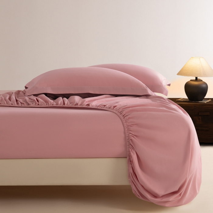 秀色家纺 2025高端长绒棉贡缎加厚磨毛纯棉单件床笠三件套床罩全棉床垫保护套50s 冬禧-肉桂粉