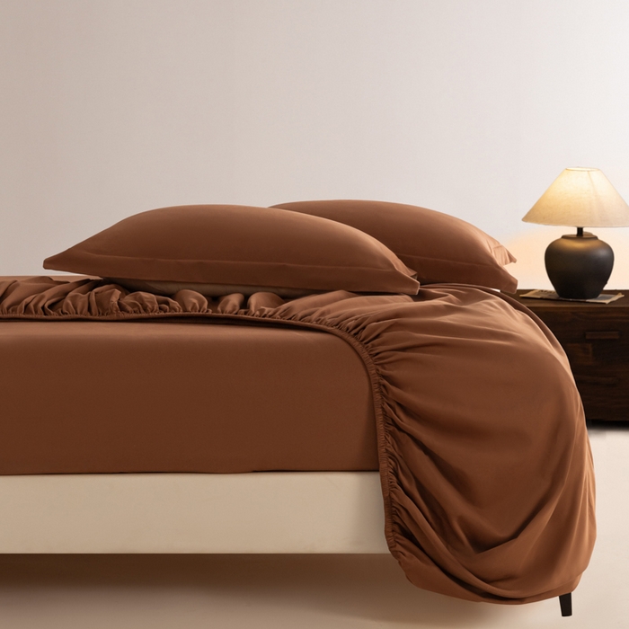 秀色家纺 2025高端长绒棉贡缎加厚磨毛纯棉单件床笠三件套床罩全棉床垫保护套50s 冬禧-深栗色