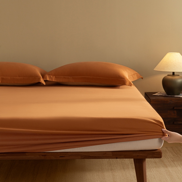 91家纺网 家纺一手货源 找家纺 秀色家纺 2025高端长绒棉贡缎加厚磨毛纯棉单件床笠三件套床罩全棉床垫保护套50s 冬禧-晚霞橙