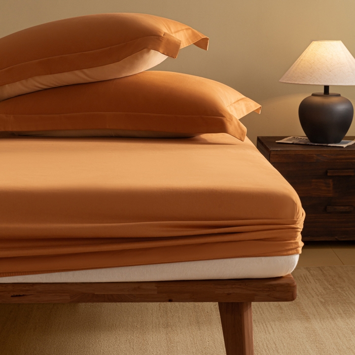 91家纺网 家纺一手货源 找家纺 秀色家纺 2025高端长绒棉贡缎加厚磨毛纯棉单件床笠三件套床罩全棉床垫保护套50s 冬禧-晚霞橙