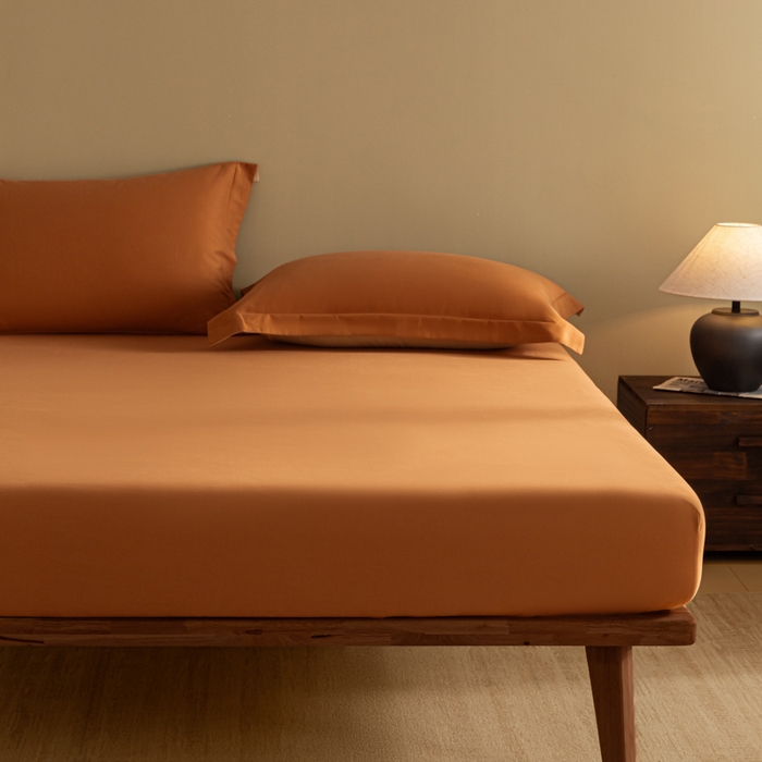 91家纺网 家纺一手货源 找家纺 秀色家纺 2025高端长绒棉贡缎加厚磨毛纯棉单件床笠三件套床罩全棉床垫保护套50s 冬禧-晚霞橙