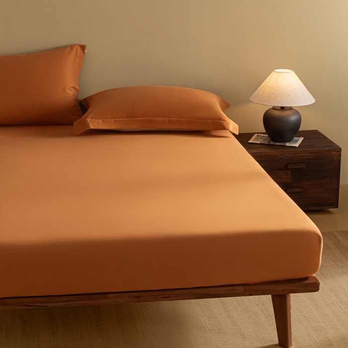 91家纺网 家纺一手货源 找家纺 秀色家纺 2025高端长绒棉贡缎加厚磨毛纯棉单件床笠三件套床罩全棉床垫保护套50s 冬禧-晚霞橙
