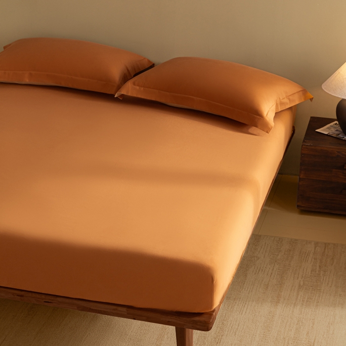 91家纺网 家纺一手货源 找家纺 秀色家纺 2025高端长绒棉贡缎加厚磨毛纯棉单件床笠三件套床罩全棉床垫保护套50s 冬禧-晚霞橙