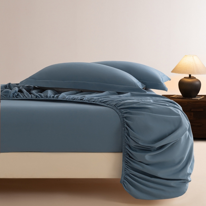 秀色家纺 2025高端长绒棉贡缎加厚磨毛纯棉单件床笠三件套床罩全棉床垫保护套50s 冬禧-蔚蓝
