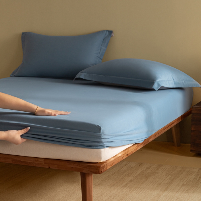 91家纺网 家纺一手货源 找家纺 秀色家纺 2025高端长绒棉贡缎加厚磨毛纯棉单件床笠三件套床罩全棉床垫保护套50s 冬禧-蔚蓝