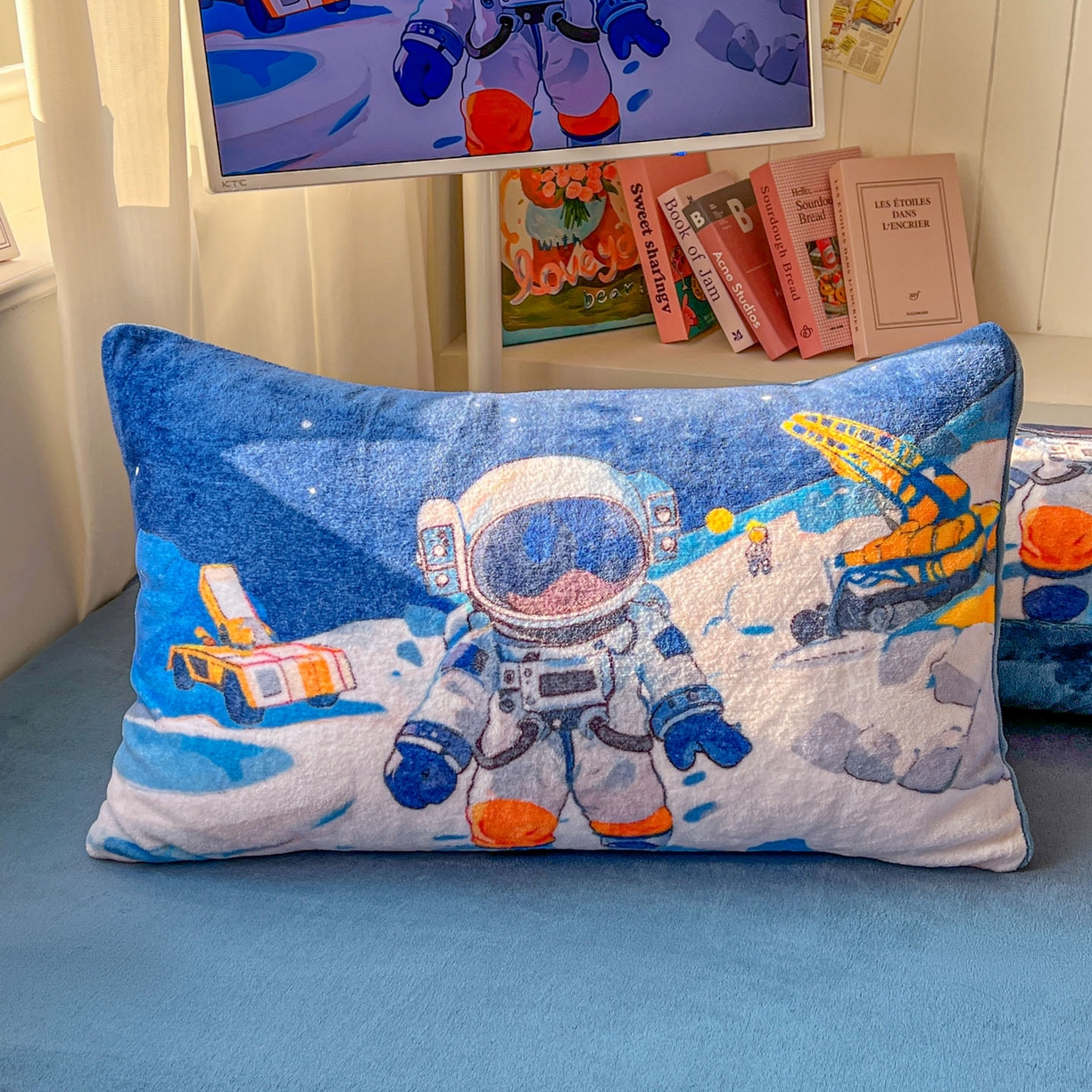 91家纺网 家纺一手货源 找家纺 浩诚 2025新款高克重原创设计宇航员太空人牛奶绒大版卡通四件套 星际工程