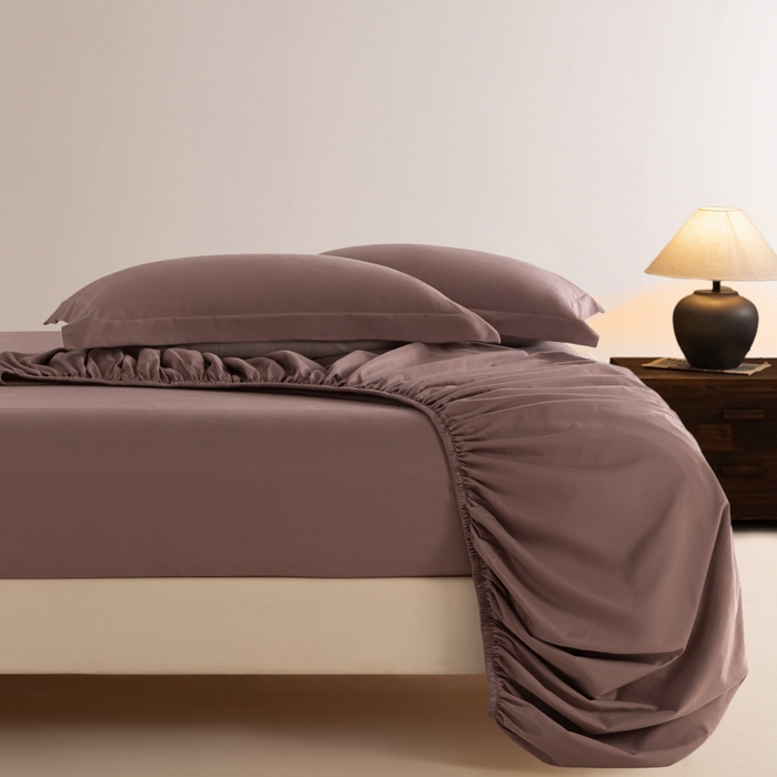 秀色家纺 2025高端长绒棉贡缎加厚磨毛纯棉单件床笠三件套床罩全棉床垫保护套50s 冬禧-香芋紫