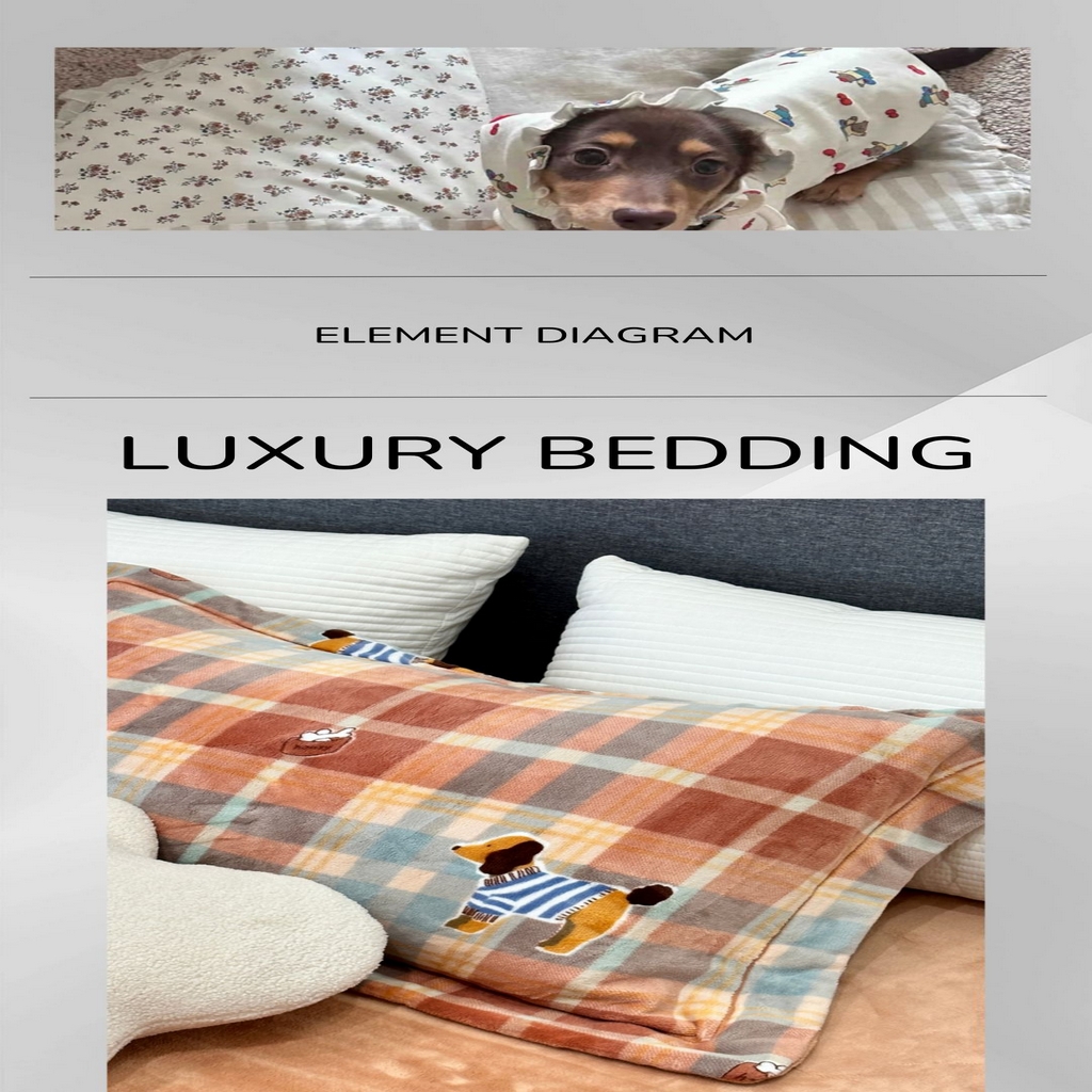 91家纺网 家纺一手货源 找家纺 JUICY 橘滋家纺 2025新款浪漫丰盈牛奶臻棉绒印花系列四件套 腊肠狗狗