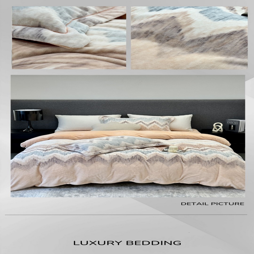 91家纺网 家纺一手货源 找家纺 JUICY 橘滋家纺 2025新款浪漫丰盈牛奶臻棉绒印花系列四件套 麦拉