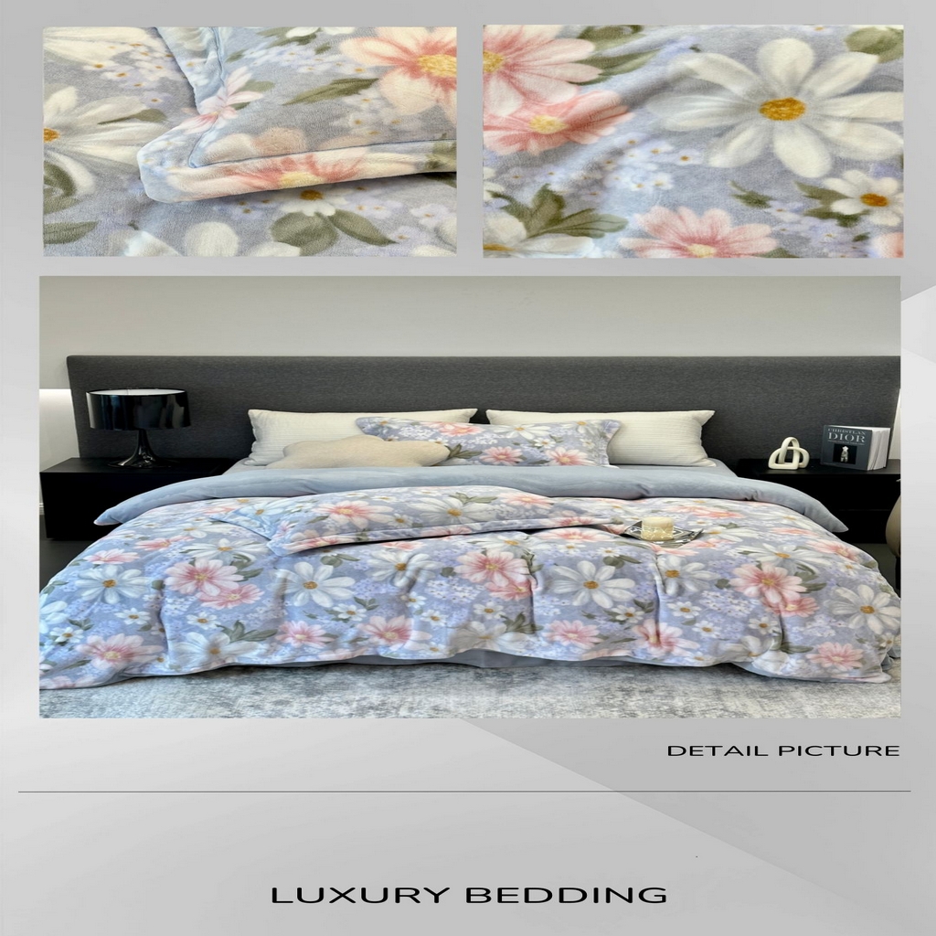 91家纺网 家纺一手货源 找家纺 JUICY 橘滋家纺 2025新款浪漫丰盈牛奶臻棉绒印花系列四件套 曼蕊