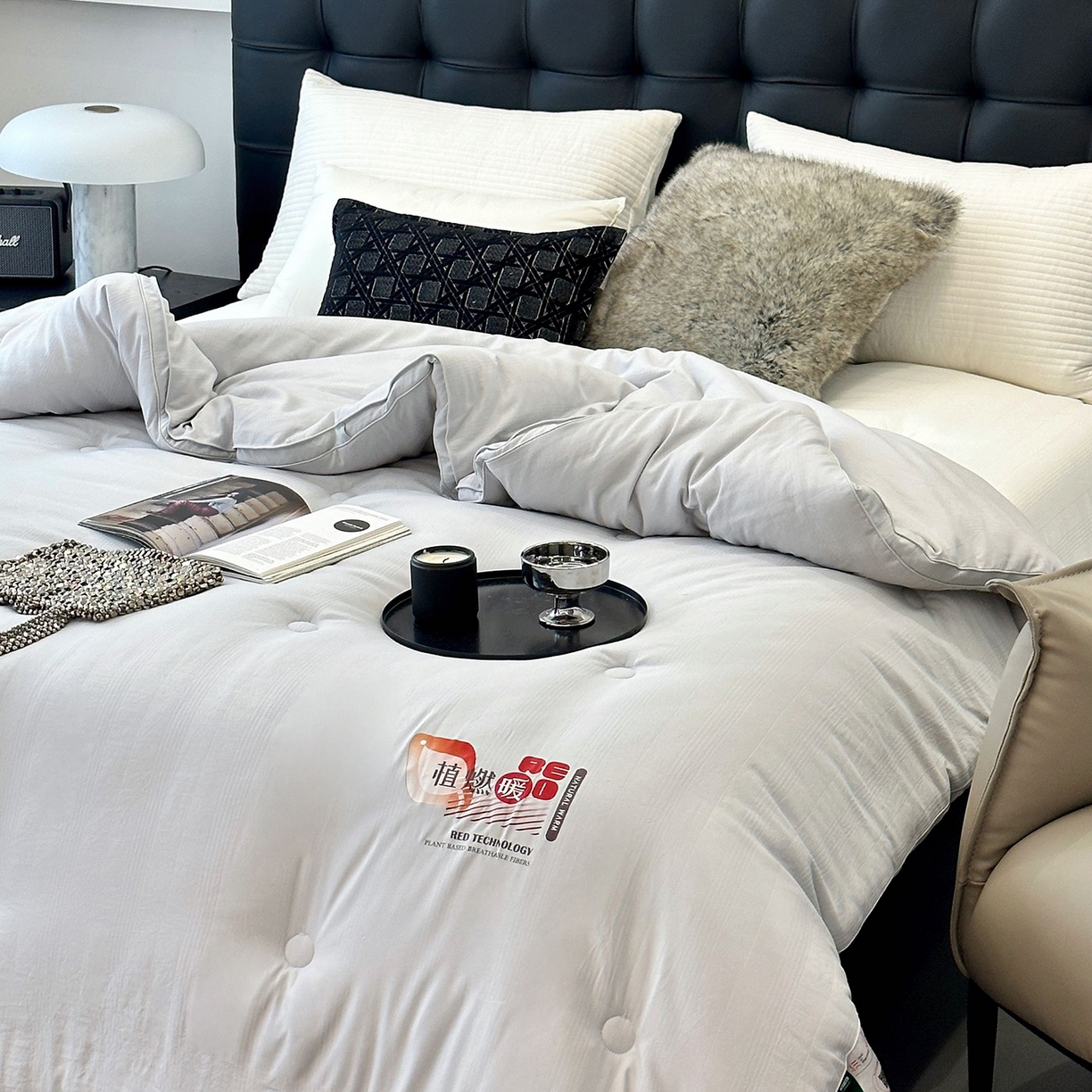 91家纺网 家纺一手货源 找家纺 JUICY 橘滋家纺 2025新款生物绒暖暖发热提花被子被芯 暖暖发热被-灰