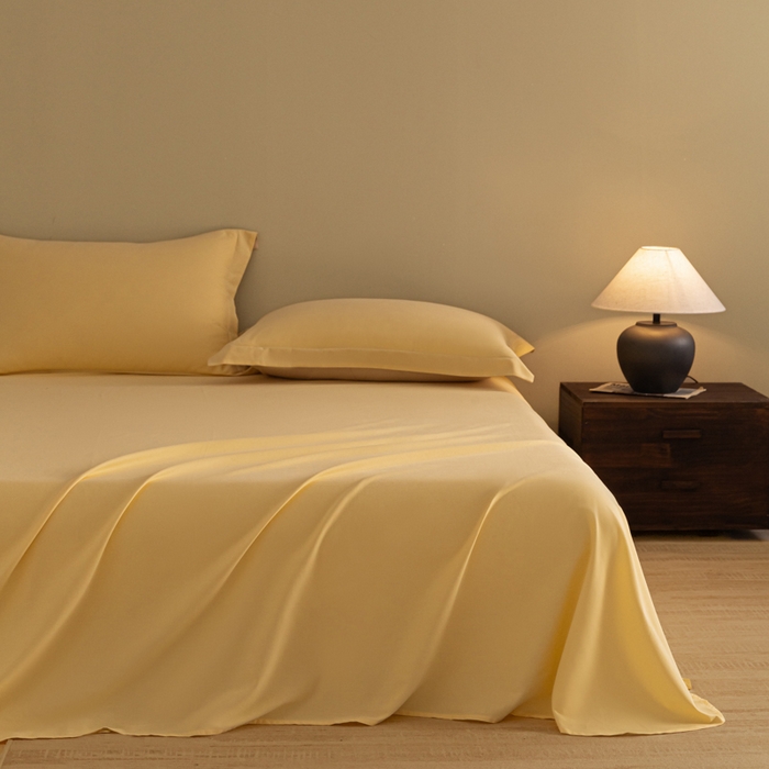 秀色家纺 2025冬季微绒感精梳全棉加厚碳素轻磨毛纯棉床单三件套被单单件Ａ类 舒暖-麦秆黄