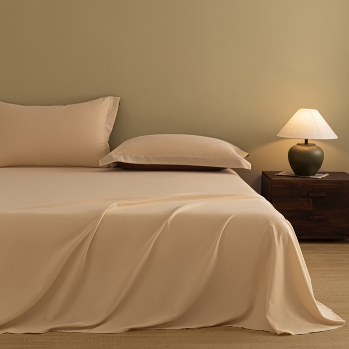 91家纺网 家纺一手货源 找家纺 秀色家纺 2025冬季微绒感精梳全棉加厚碳素轻磨毛纯棉床单三件套被单单件Ａ类 舒暖-奶油