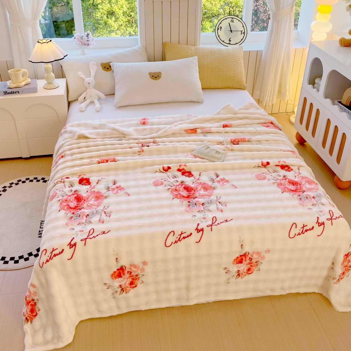 91家纺网 家纺一手货源 找家纺 yyds网供 2025新款简约印花泡泡绒毯多功能加绒盖毯沙发空调房办公午休毯毛毯毯子 国色天香-泡泡绒