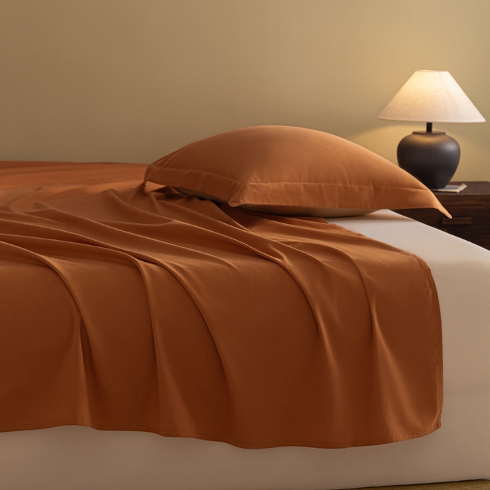 91家纺网 家纺一手货源 找家纺 秀色家纺 2025冬季微绒感精梳全棉加厚碳素轻磨毛纯棉床单三件套被单单件Ａ类 舒暖-晚霞橙