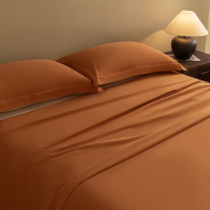 91家纺网 家纺一手货源 找家纺 秀色家纺 2025冬季微绒感精梳全棉加厚碳素轻磨毛纯棉床单三件套被单单件Ａ类 舒暖-晚霞橙