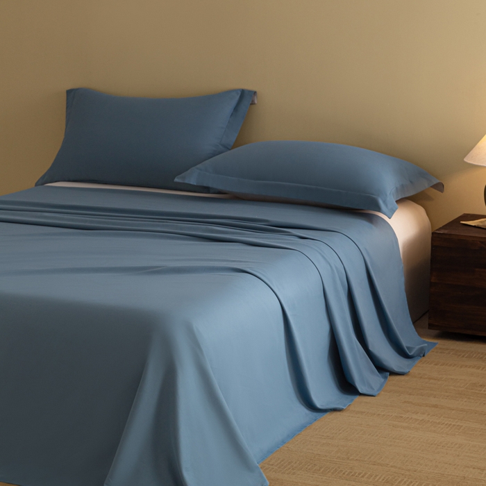 91家纺网 家纺一手货源 找家纺 秀色家纺 2025冬季微绒感精梳全棉加厚碳素轻磨毛纯棉床单三件套被单单件Ａ类 舒暖-蔚蓝