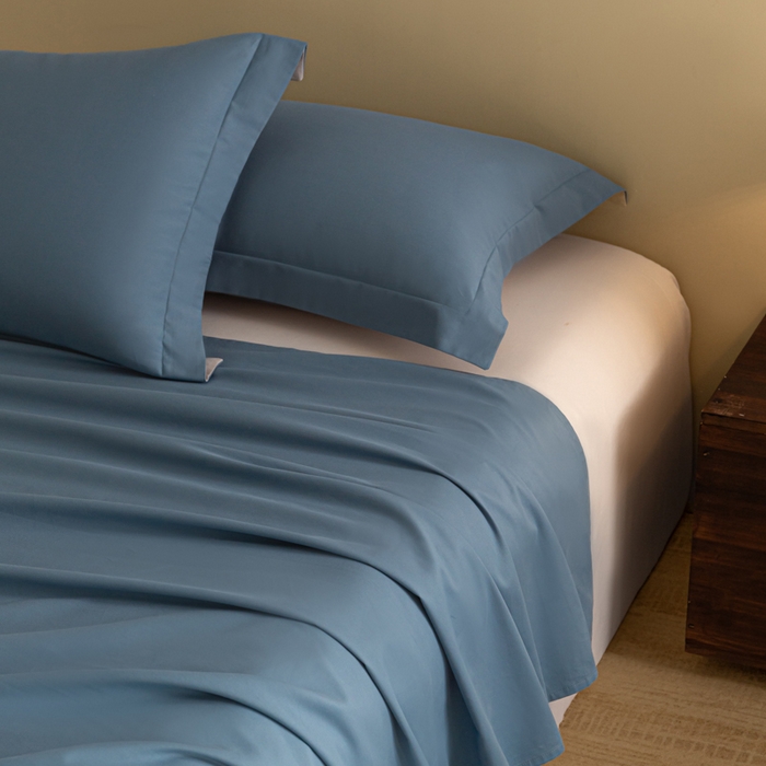 91家纺网 家纺一手货源 找家纺 秀色家纺 2025冬季微绒感精梳全棉加厚碳素轻磨毛纯棉床单三件套被单单件Ａ类 舒暖-蔚蓝