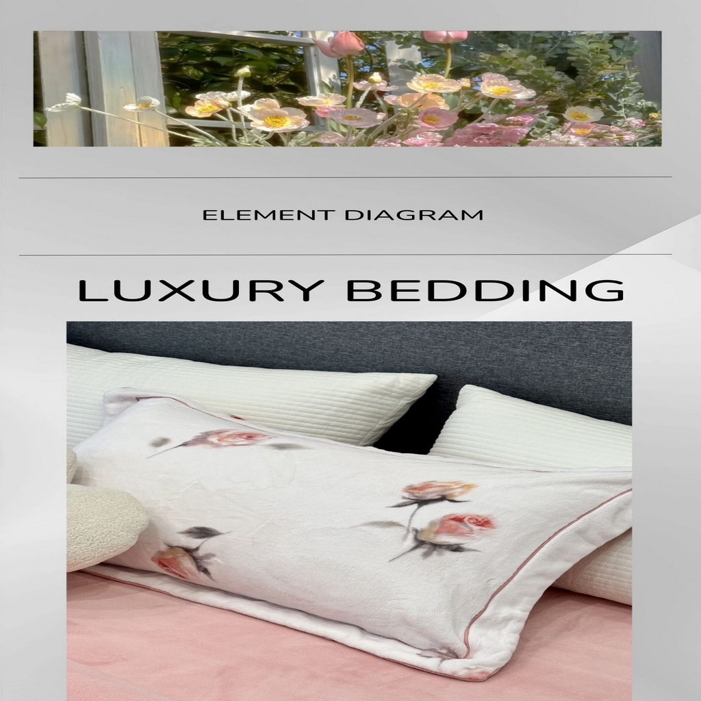 91家纺网 家纺一手货源 找家纺 JUICY 橘滋家纺 2025新款浪漫丰盈牛奶臻棉绒印花系列四件套 浅玫浮光