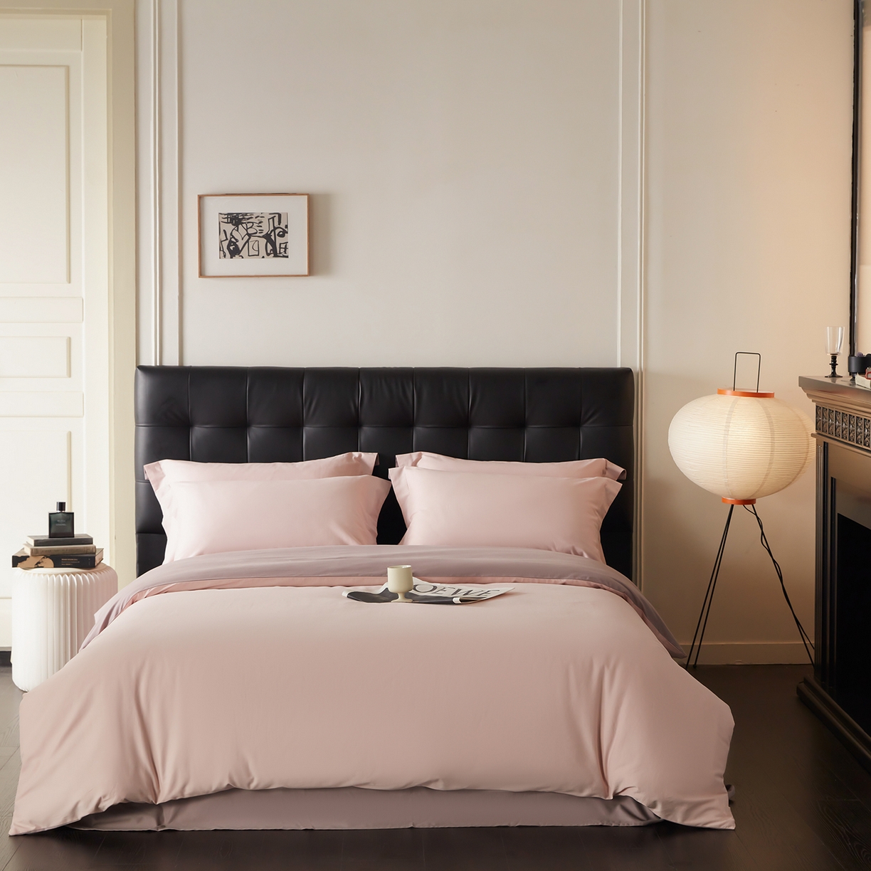 91家纺网 家纺一手货源 找家纺 秀色家纺 2025新款60支长绒棉双面加厚磨毛保暖纯棉四件套纯色被套全棉轻奢高级感 肉桂粉+香芋紫