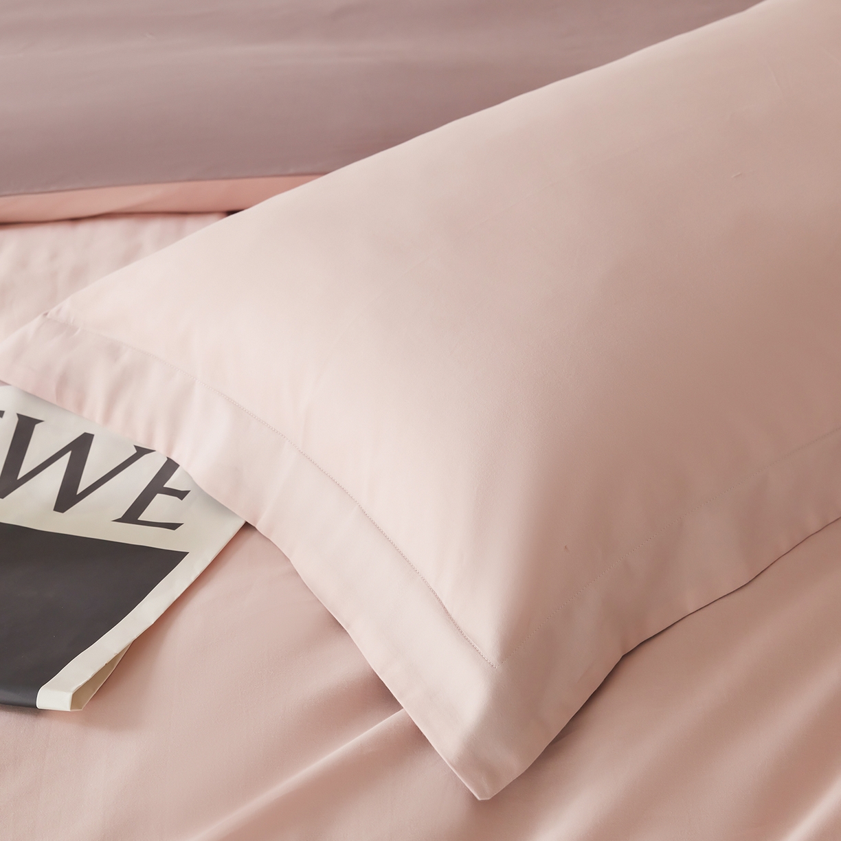 91家纺网 家纺一手货源 找家纺 秀色家纺 2025新款60支长绒棉双面加厚磨毛保暖纯棉四件套纯色被套全棉轻奢高级感 肉桂粉+香芋紫