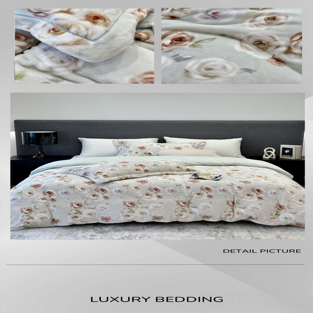 91家纺网 家纺一手货源 找家纺 JUICY 橘滋家纺 2025新款浪漫丰盈牛奶臻棉绒印花系列四件套 秋蔓