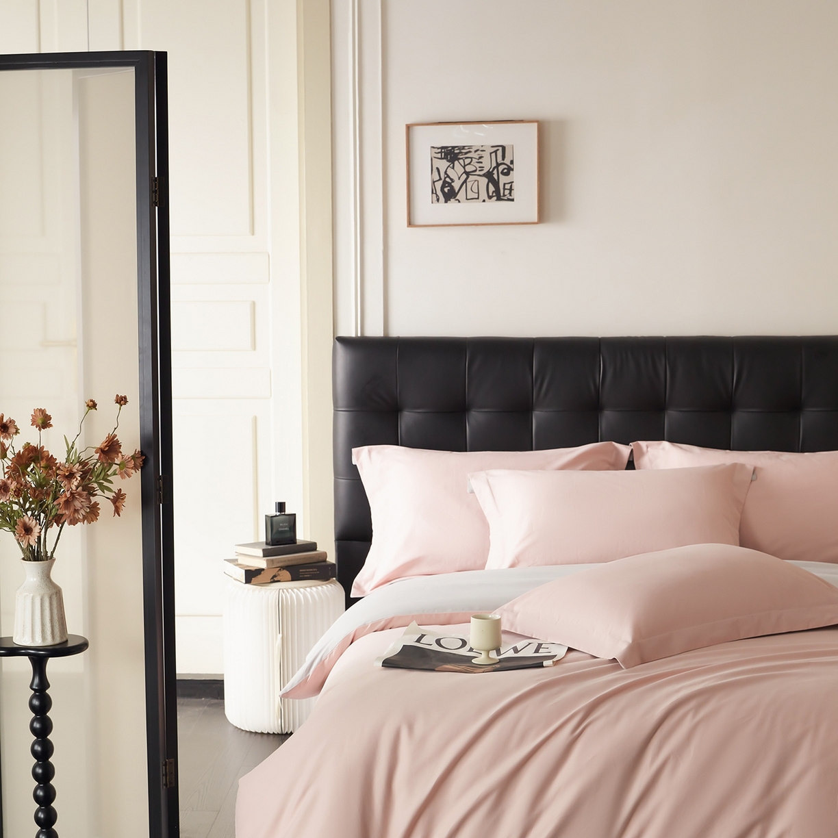 91家纺网 家纺一手货源 找家纺 秀色家纺 2025新款60支长绒棉双面加厚磨毛保暖纯棉四件套纯色被套全棉轻奢高级感 肉桂粉+珍珠灰