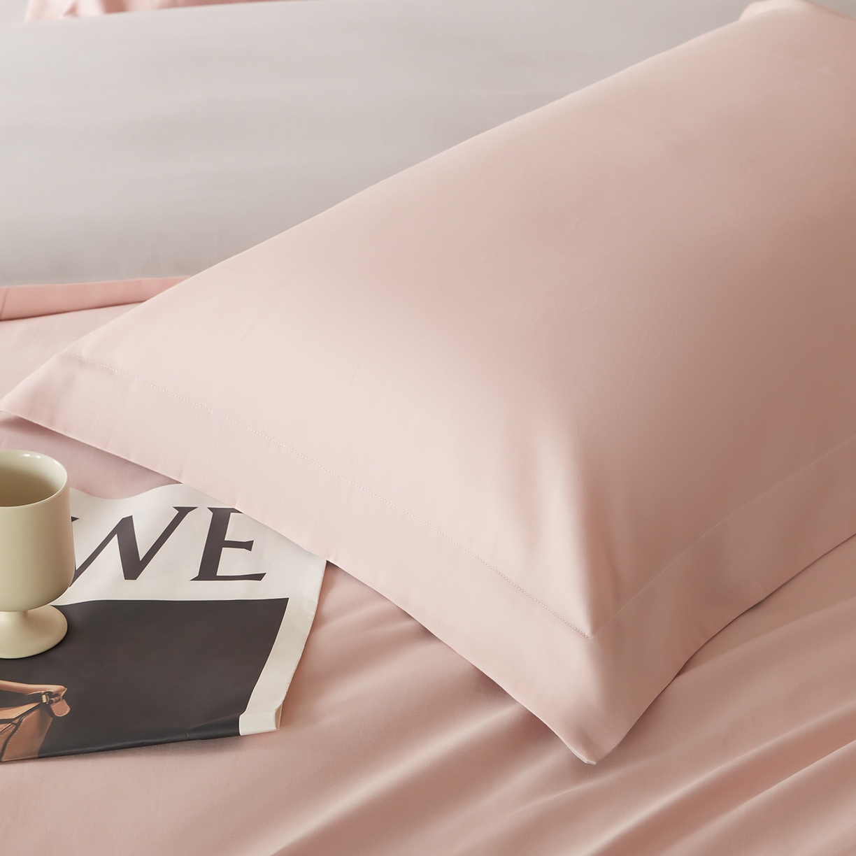 91家纺网 家纺一手货源 找家纺 秀色家纺 2025新款60支长绒棉双面加厚磨毛保暖纯棉四件套纯色被套全棉轻奢高级感 肉桂粉+珍珠灰