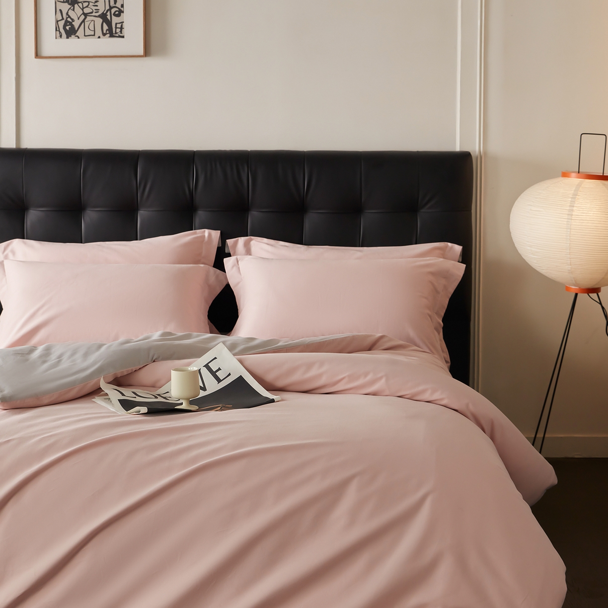 91家纺网 家纺一手货源 找家纺 秀色家纺 2025新款60支长绒棉双面加厚磨毛保暖纯棉四件套纯色被套全棉轻奢高级感 肉桂粉+珍珠灰