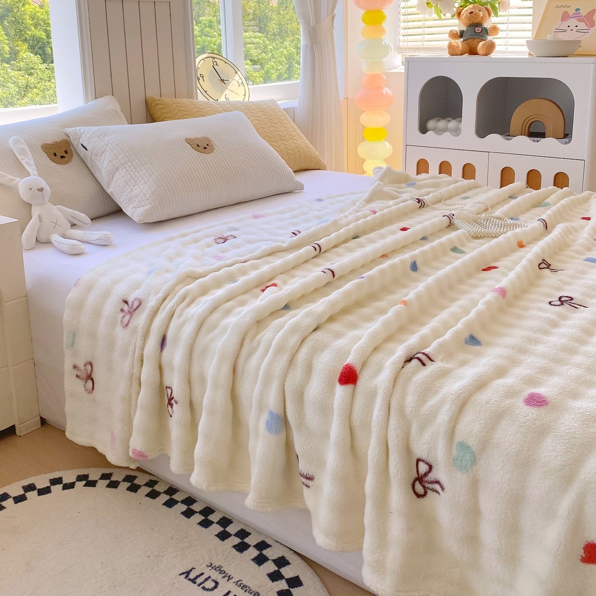 91家纺网 家纺一手货源 找家纺 yyds网供 2025新款简约印花泡泡绒毯多功能加绒盖毯沙发空调房办公午休毯毛毯毯子 温馨-泡泡绒