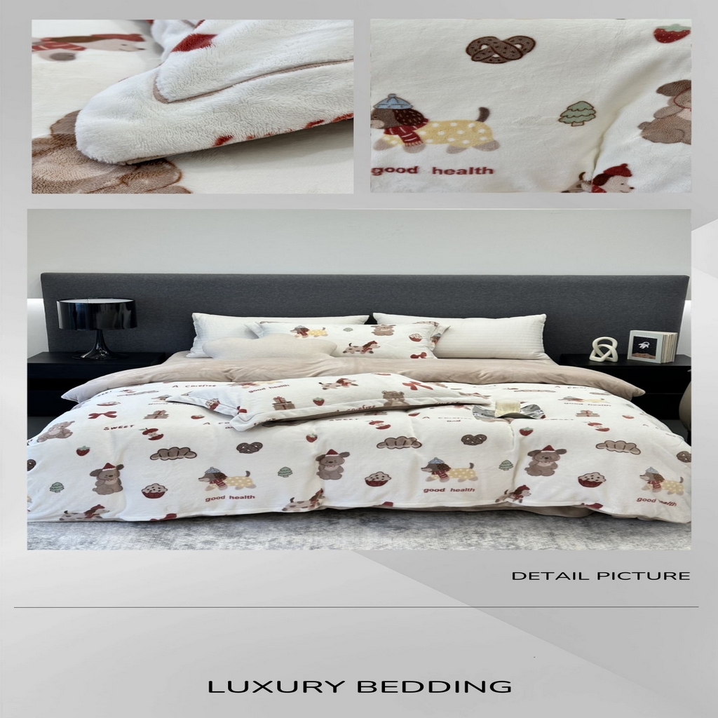 91家纺网 家纺一手货源 找家纺 JUICY 橘滋家纺 2025新款浪漫丰盈牛奶臻棉绒印花系列四件套 甜梦乐园