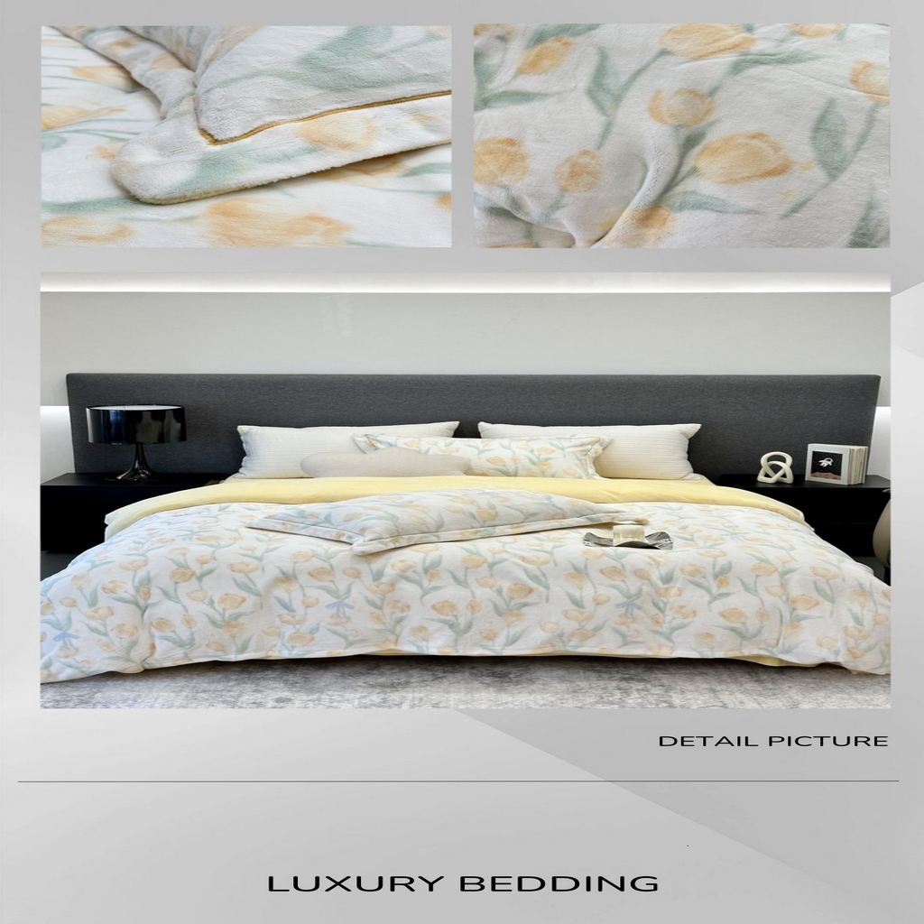 91家纺网 家纺一手货源 找家纺 JUICY 橘滋家纺 2025新款浪漫丰盈牛奶臻棉绒印花系列四件套 汀兰婉婉