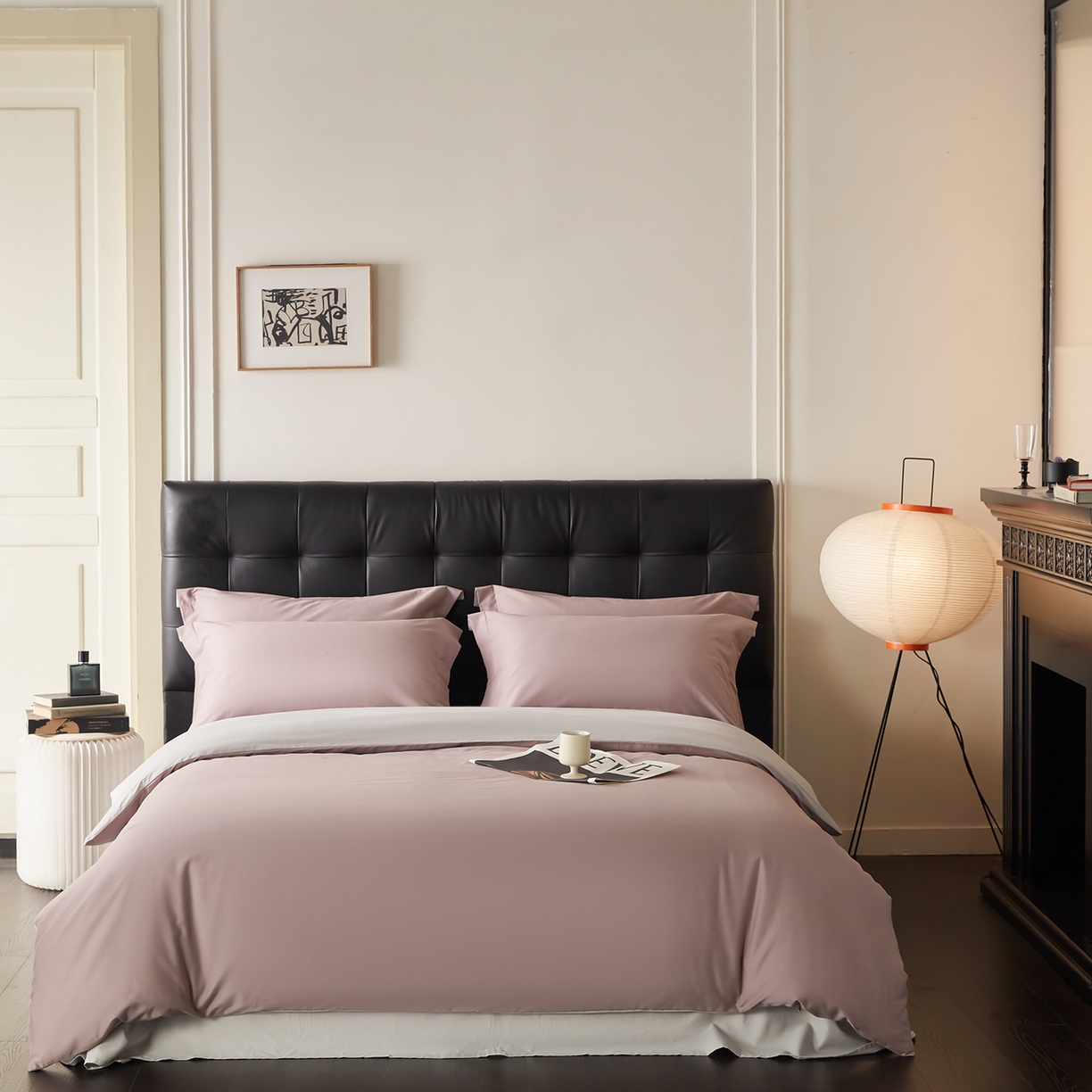 91家纺网 家纺一手货源 找家纺 秀色家纺 2025新款60支长绒棉双面加厚磨毛保暖纯棉四件套纯色被套全棉轻奢高级感 香芋紫+珍珠灰