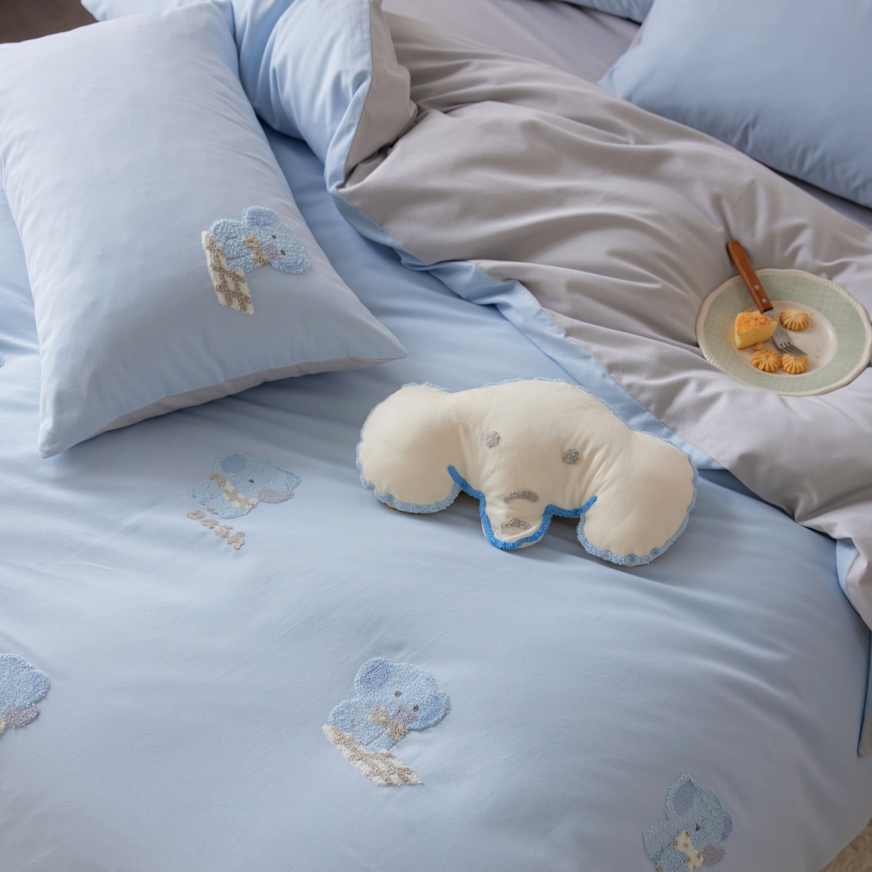 91家纺网 家纺一手货源 找家纺 （总）简纯主义 2025新款全棉磨毛毛巾绣绣花四件套-小象噜比