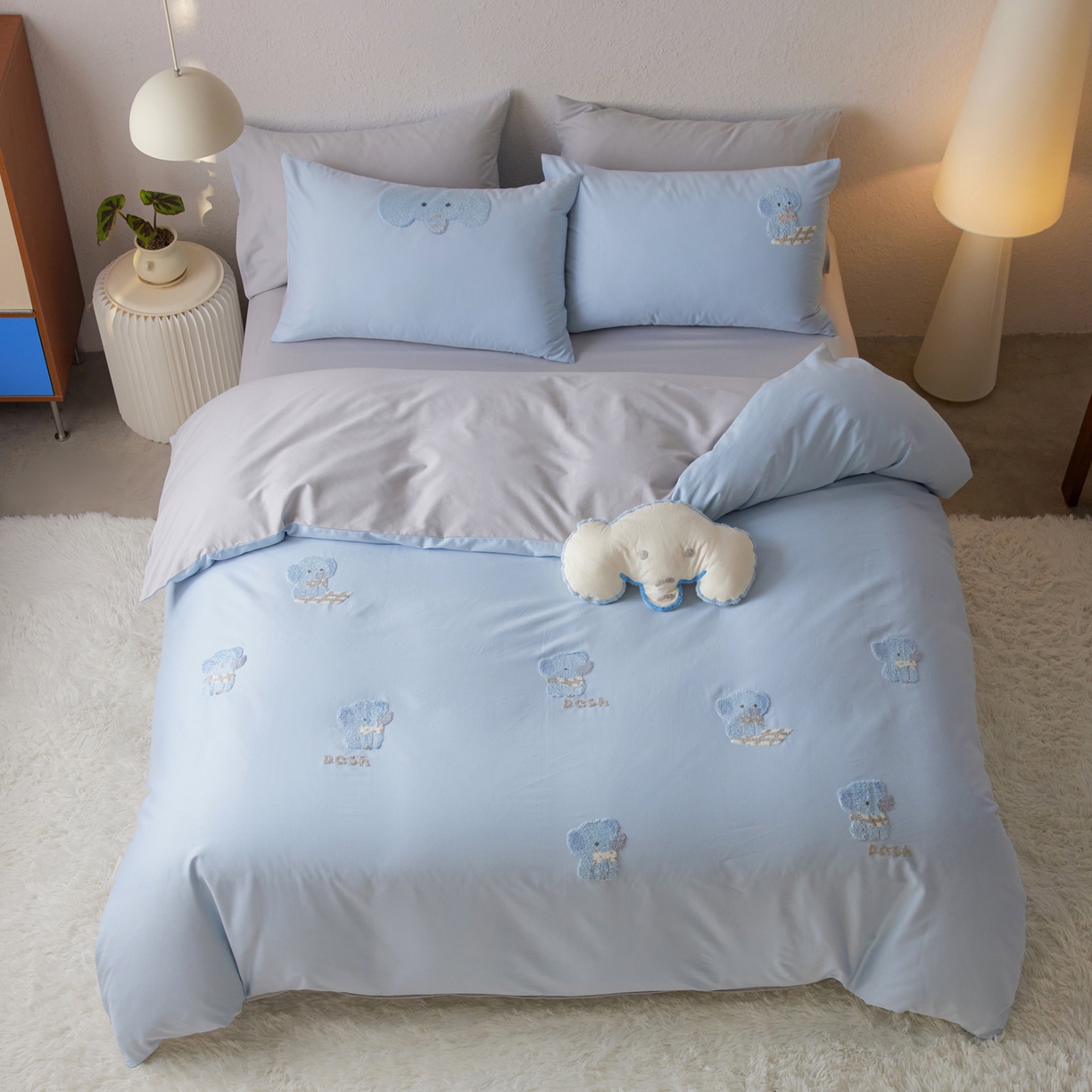 （总）简纯主义 2025新款全棉磨毛毛巾绣绣花四件套-小象噜比