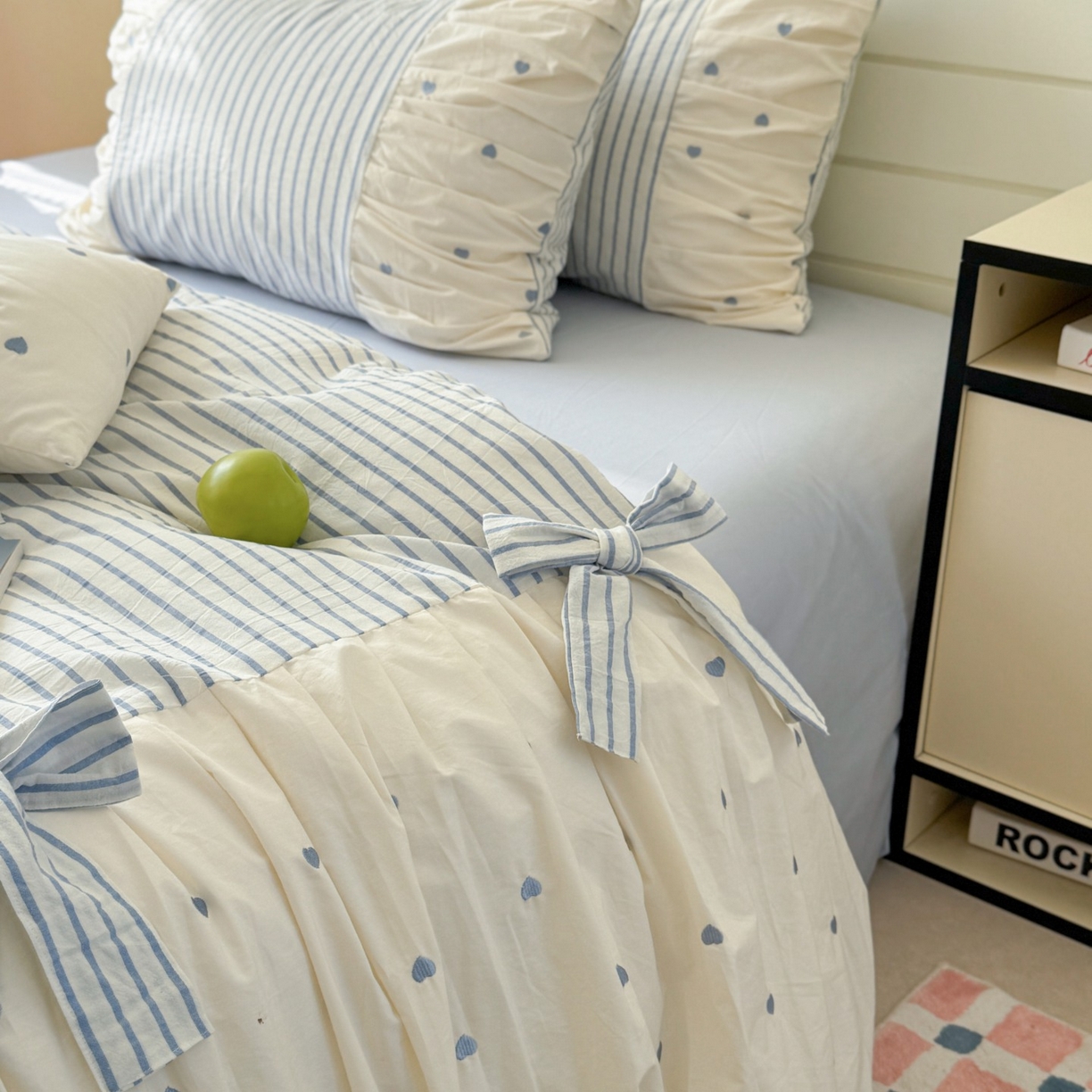 91家纺网 家纺一手货源 找家纺 觅糖家纺 2025新款100%全棉色织水洗棉系列四件套 月光甜梦-蓝